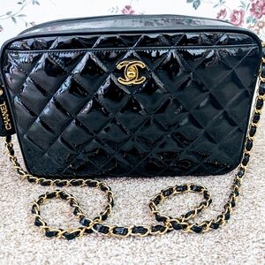 Chanel Black Quilted Patent Leather Classic Shoulder Bag